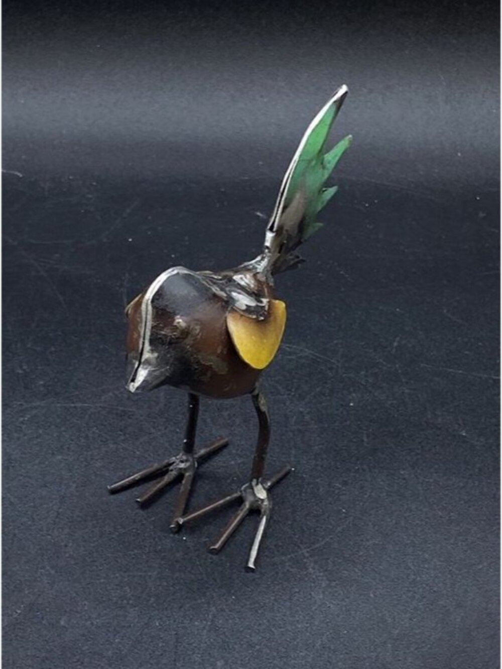 Recycled Metal Mini Bird Sculpture 3.5” Tall Multicolor Welded Rustic - Picture 2 of 8